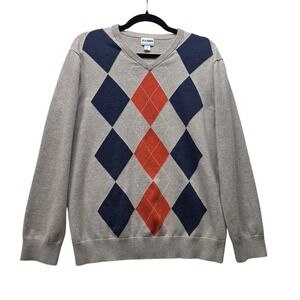 Old Navy Mens Argyle V-Neck Sweater Beige Navy Orange‎ Cotton L